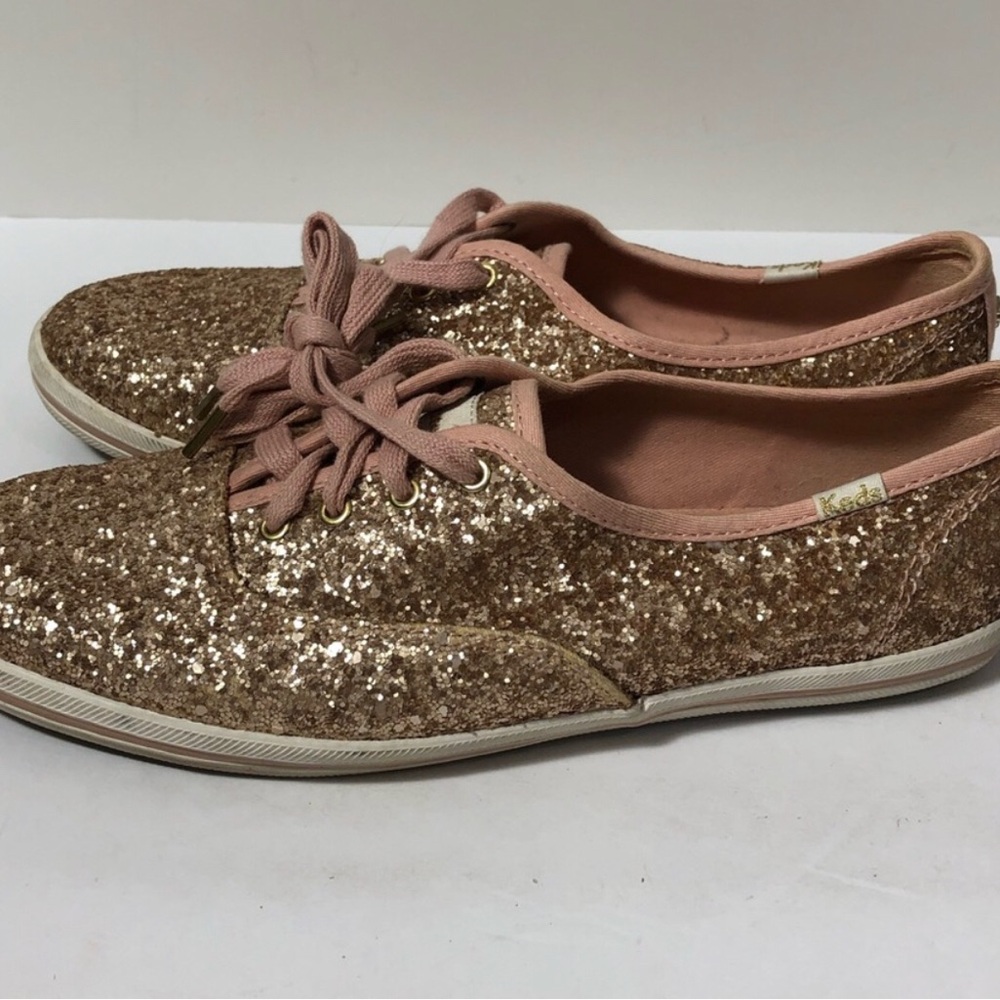 Kate Spade Keds glitter pink and gold lace up sneakers. Size 8. - Picture 3 of 8